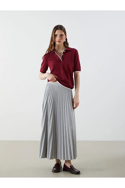 LC Waikiki Lcw Vision Gray Elastic Waist Pleated Skirt
