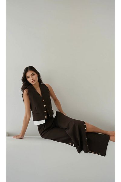 Bak'ap Σετ 2 τεμαχίων με λεπτομέρεια με κουμπιά Premium Crop Vest-Palazzo Pants