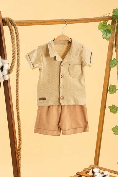 bombe Girl Boy Baby Kids Brown 2-Piece Shorts Suit Cotton Trend Fashion Bottom Top Suit