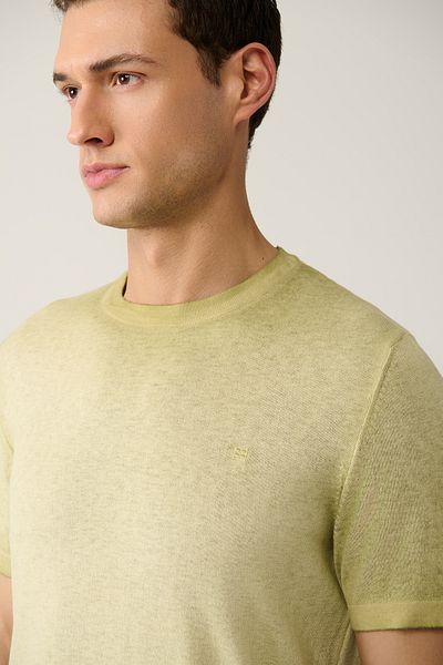 Avva Men's Light Khaki Crew Neck Paint Effect Knitwear T-Shirt A41Y5115