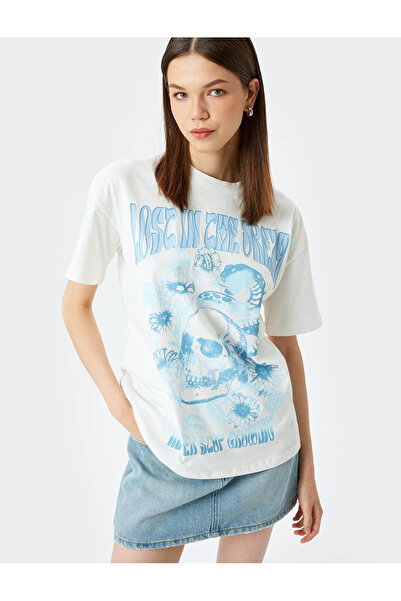 Koton Kuru Kafa Baskılı Kısa Kollu Bisiklet Yaka Rahat Kalıp Tişört