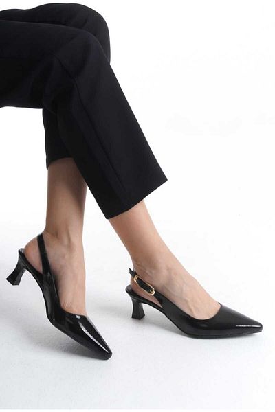 JVC Women's Black Patent Leather Open Back Low Heel Stiletto