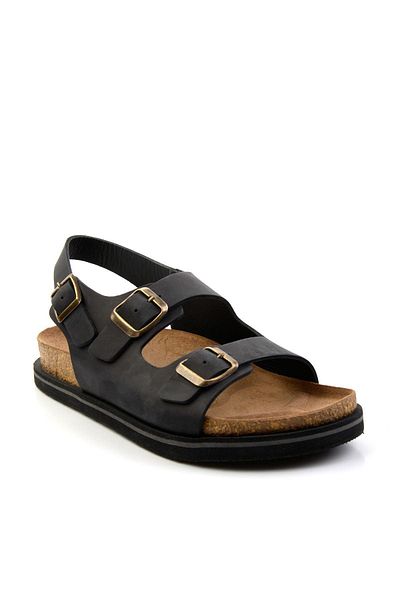 Bambi Black Leather Men's Sandals E05801198403