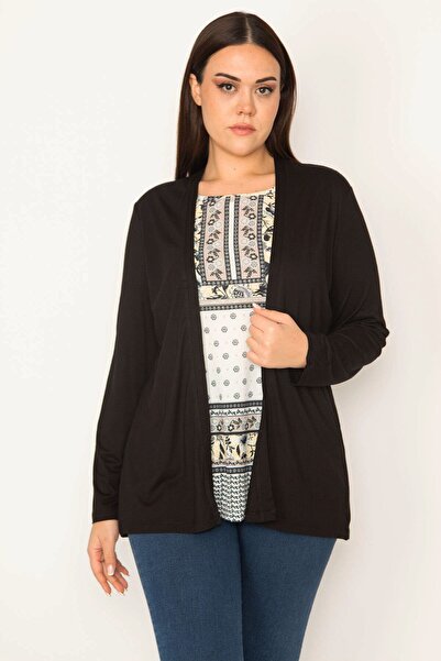 Şans Women's Large Size Black Two Piece Look Blouse 65n23082