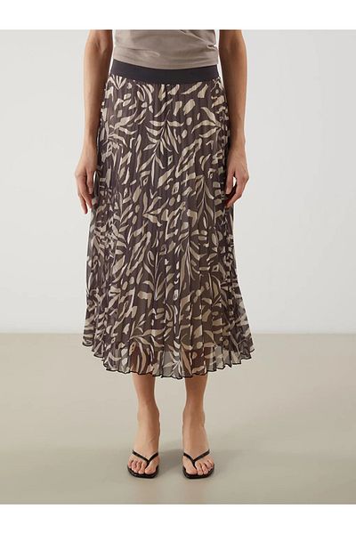 LC Waikiki Lcw Vision Brown Patterned Pleated Skirt with Elastic Waist