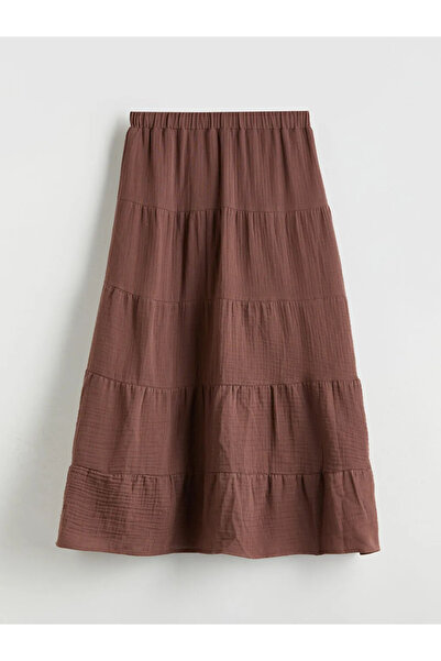 LC Waikiki XSIDE barna, rugalmas derékú, hajtogatott szoknya