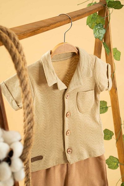 bombe Girl Boy Baby Kids Brown 2-Piece Shorts Suit Cotton Trend Fashion Bottom Top Suit
