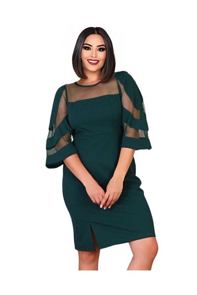 rotop Rochie Rania, model de ocazie cu insertii elegante, culoare verde, Marime 52