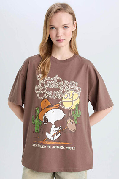 DeFacto Γυναικείο μπλουζάκι με κοντό μανίκι καφέ D9135AX/BN534