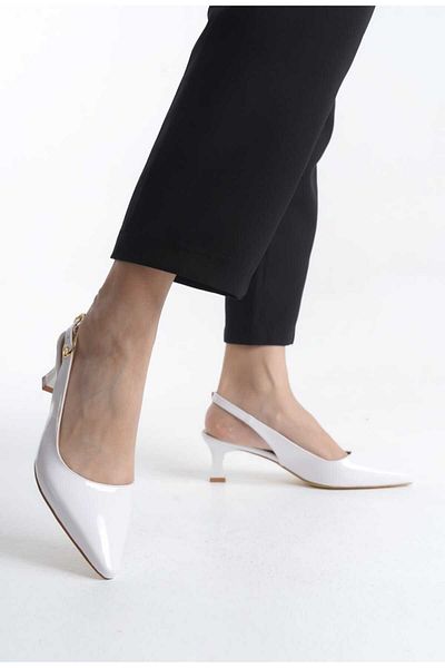 JVC STILETTO DE FEMEI, ALB, PIELE LACUITA, SPATE DESCHIS, TOC MIC