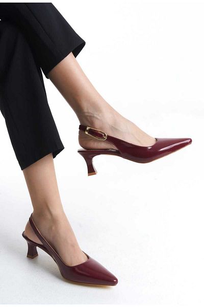 JVC Women's Burgundy Patent Leather Open Back Low Heel Stiletto