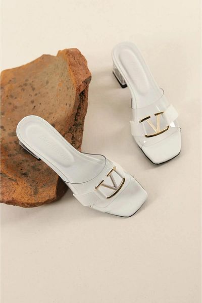 Tomato Bags Women's Heel V Buckle Transparent Bow 5.5 cm Slippers
