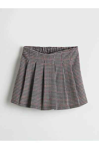 LC Waikiki Lcw Kids Black Elastic Waist Houndstooth Patterned Girls Shorts Skirt