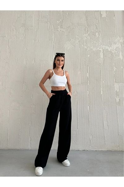 BILDEŞA Women's Black Palazzo Trousers Oversize Cut