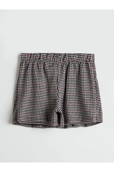 LC Waikiki Lcw Kids Black Elastic Waist Houndstooth Patterned Girls Shorts Skirt