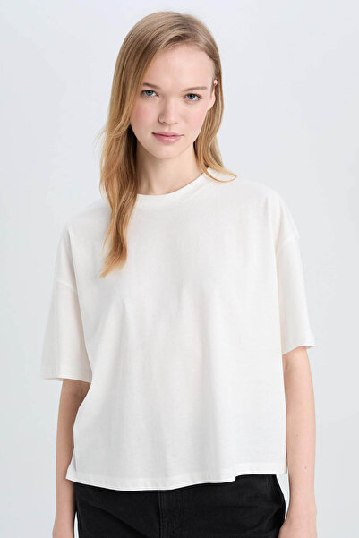 DeFacto Γυναικείο μπλουζάκι με κοντό μανίκι σε υπόλευκο χρώμα E0291AX/WT32