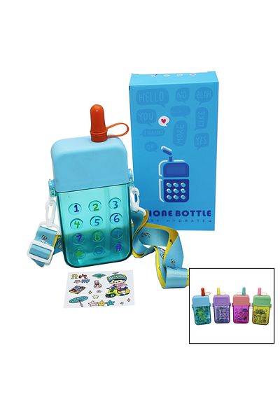 STOREMAX Ezg Phone Model Colorful Mica Crystal Water Bottle with Straw - Screw Cap - Strap 300ml Ezs