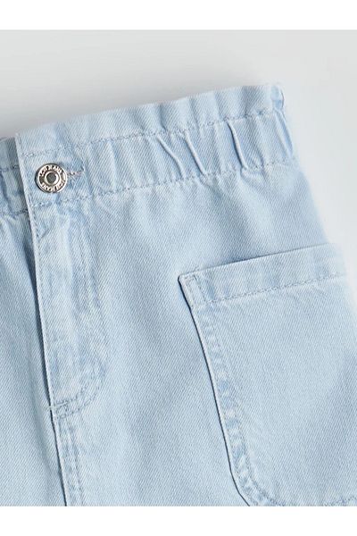 LC Waikiki Fusta de blugi cargo pentru fete LCW Kids albastră cu talie elastică