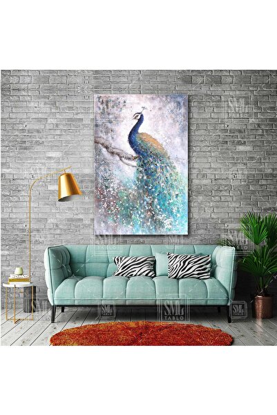 SML TABLO Dala Konmuş Mavi Tavus Kuşu Art Hayvan Manzara Dekor Dikey Kanvas T...