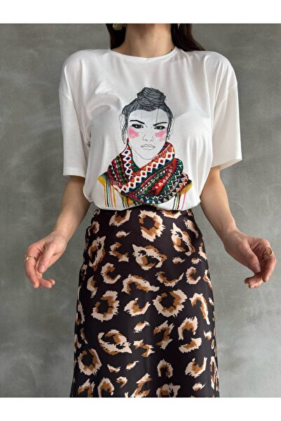 FEHAL GİYİM SATEN KUMAŞ YÜKSEK BEL DESENLİ UZUN ETEK