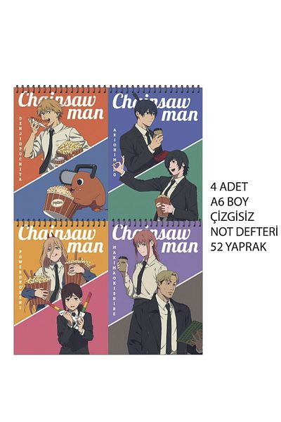 nihonwosekai Chainsaw Man Anime A6 Size Notebook Set Unlined 52 Sheets