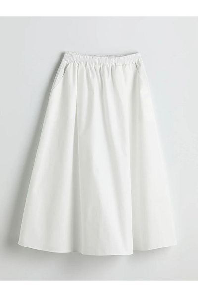 LC Waikiki Xside White Elastic Waist Poplin Skirt
