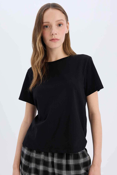 DeFacto Kurzärmliges schwarzes Damen-T-Shirt C3852AX/BK81