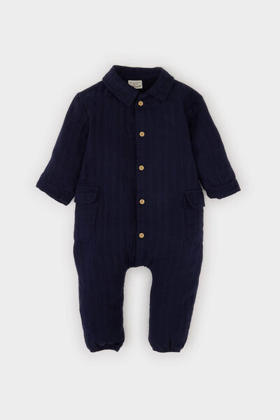 DeFacto Erkek Bebek Yeni Doğan Düğmeli Müslin Uzun Kollu Tulum D9090A525SP