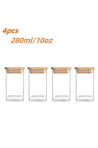 Choice 4 pcs 1/2/4/8pcs, 10oz Glass Jars With Airtight Lids, Candy Jars, Food Storage Containers With Bambo