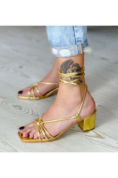 BERFONA Cleopatra Dore Gold String Heel Sandals Shoes