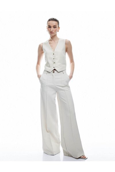 Koton Lined V-Neck Sleeveless Buttoned Viscose Blazer Vest