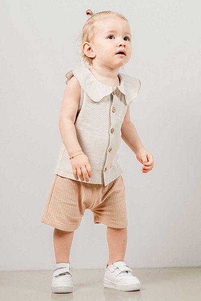 bombe Baby Kids Cotton Shorts 2 Piece Set First Ben Bottom Top Set Beige