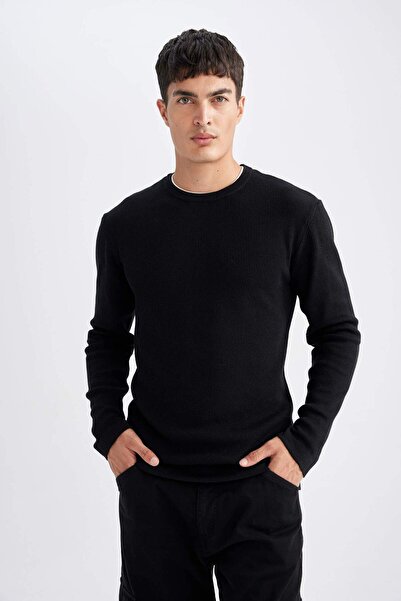 DeFacto سترة تريكو قطنية بياقة دائرية وتفاصيل من القطن الممشط من الداخل D3290...