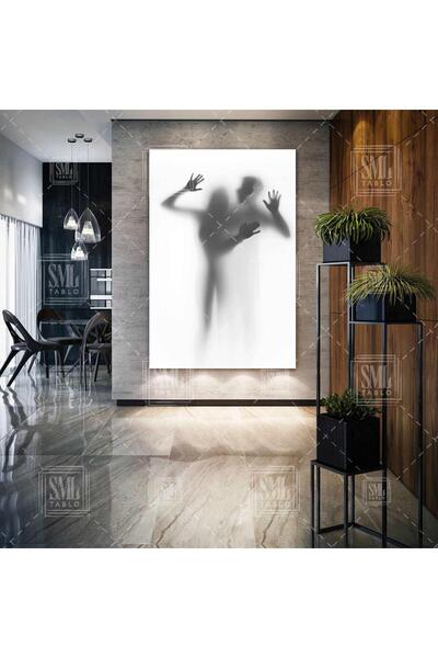 SML TABLO Perde Arkadındaki Kadın Erkek Nü Insan Silüeti Aşk Love Gölge Dikey Kanvas Tablo