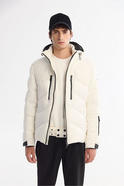 Avva Men's White Downhill Hood Water Repellent Windproof Carry Strap Goose down Inflatable Ski Coat A42Y61