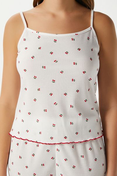 Ritnice Women's June Strappy Cherry Patterned Bottom Top Pajama Set
