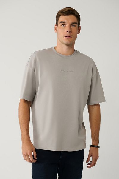 Avva Graues Herren-T-Shirt mit Rundhalsausschnitt, bedruckt, 100 % Baumwolle 001037