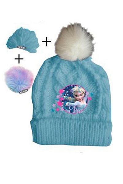 Frozen Hat with 3 interchangeable pompoms, Frozen, Blue, 54 cm