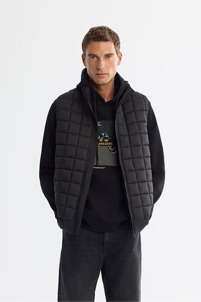 Avva Men's Black Stand Collar Square Quilted Thermometer Puffer Vest A42Y6502