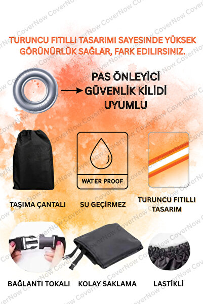 AutoEN (TURUNCU FİTİL)–Honda Pcx Motorsiklet Brandası Tüm Modellere - (GRİ-SİYAH)