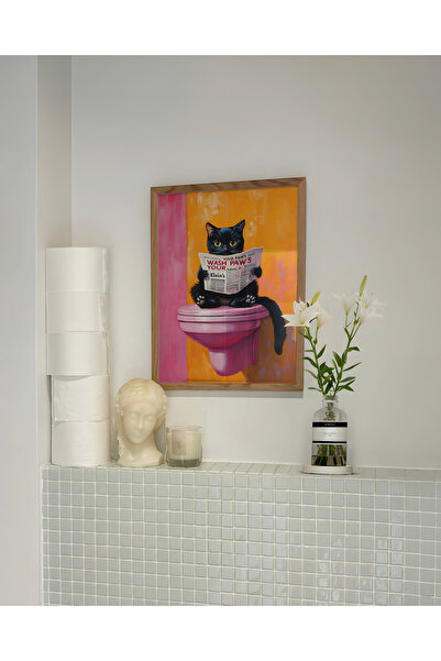 DES VU PRINT Tuvalette Gazete Okuyan Kedi Posteri, Kedi Posteri, Çerçevesiz B...