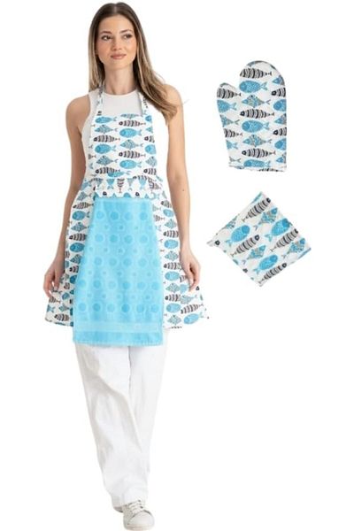 Mu Art Ahşap Mrt Towel Kitchen Apron Set Oven Mitts and Holder Art 871301