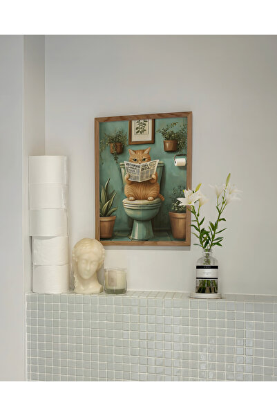 DES VU PRINT Tuvalette Gazete Okuyan Kedi Posteri, Kedi Posteri, Çerçevesiz B...