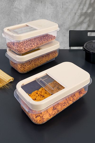 BRAMBLE LIFE 5 Liter X 3 Piece Lidded Multi-Purpose White Food Storage Container for Legumes Spices Flour Detergents