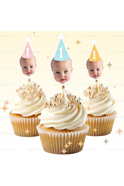 partikuki 10 Adet Doğum Günü Pastel Renkli Pasta Süsü Cupcake Fotoğraflı Süs ...