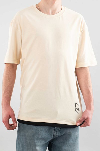 bombe Ανδρικό μπλουζάκι με λαιμόκοψη Basic Semi Oversize Μπεζ μπλουζάκι με απλό εμπριμέ