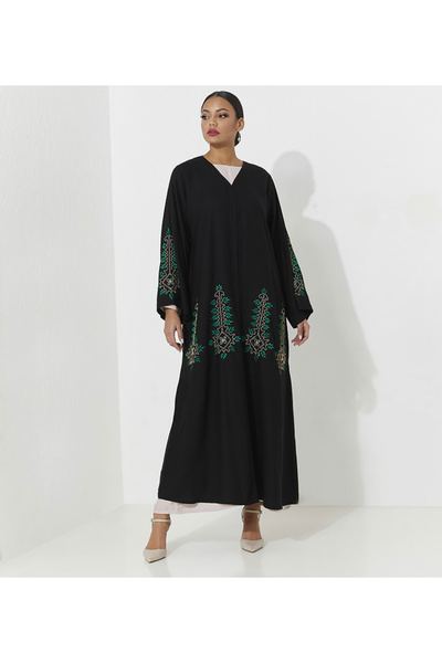 Rosette Abaya Black Green-Gold