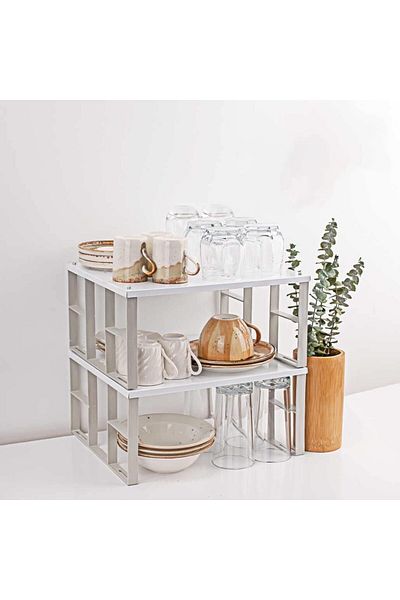 STOREMAX Ezg Home 2-Piece Shelf Organizer Set: Cabinet Organizer, Plate and Glass Shelf Organize Plates