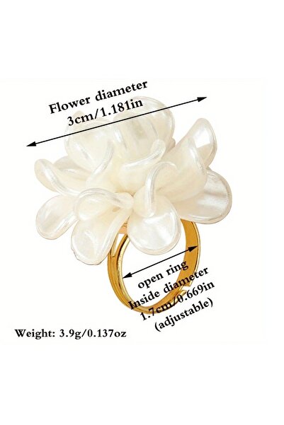 mos&more White Resin Camellia Flower Adjustable Ring