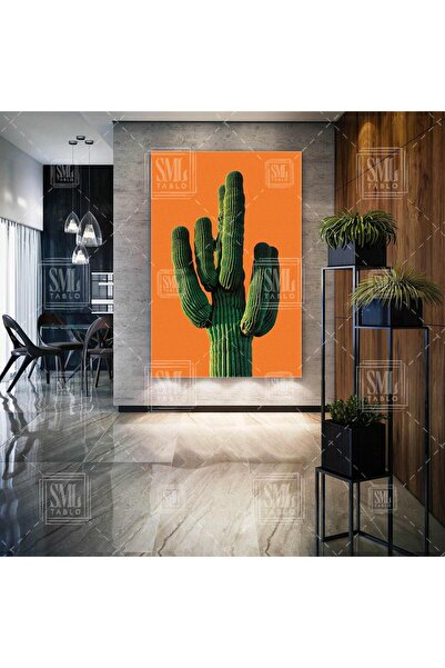 SML TABLO Turuncu Fonlu Büyük Kaktüs Dikey Kanvas Tablo